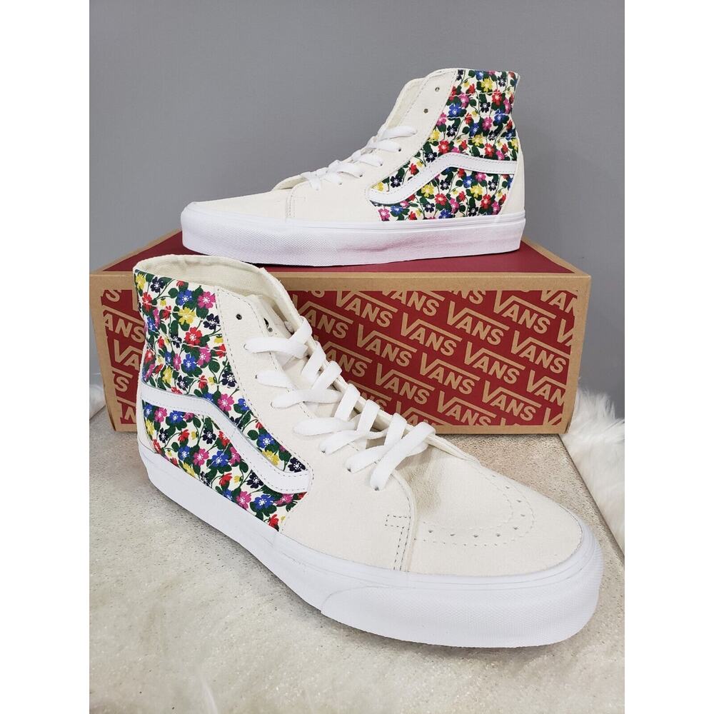 NEW Vans Size 12 Women's Sk8-Hi Tapered Retro White‎ Floral Sneakers Hippie Boho